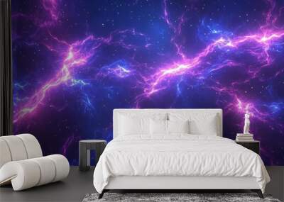 Retro futuristic neon background with a starry sky and glowing galaxy in a cosmic scene Wall mural