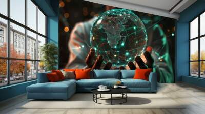 Studying a luminous orb, suitable for science fiction or futuristic use Wall mural