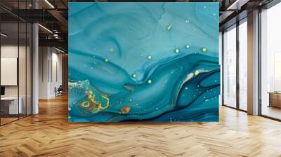 Stunning gold paint with abstract marbleized effect. Blue creative colors. Wall mural