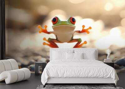 The frog on a colorful background is an illustration of a cartoon. Wall mural