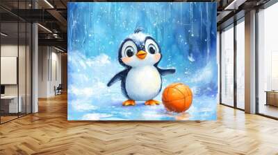 This is an illustration of Paul the Pinguin playing ball with another Pinguin with Stock Wall mural