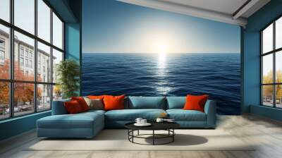 Wallpaper with blue simple background with an abstract seascape and calm water in 3D Wall mural