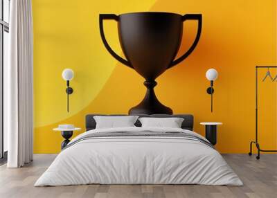 Black trophy cup displayed on a bright yellow background, showcasing modern design and minimalistic aesthetics  Wall mural