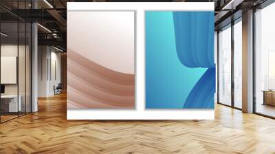 Abstract gradient waves background and folds. A set of 2 templates. 3D illustration in gentle pastel colors. Vector Wall mural