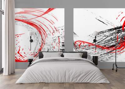 Strokes of black and red paint on a white background. Set of two templates. Graffiti element. Design template for the design of banners, posters, booklets, covers, magazines. EPS 10 Wall mural