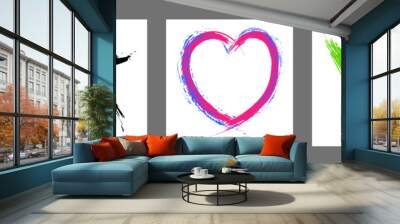 The cross, heart and OK symbol are hand-drawn with a brush. Prohibition, denial, error. Love. Approval, consent. Vector, set of 3 characters Wall mural