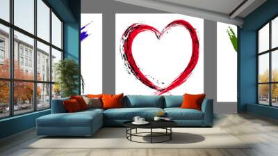 The cross, heart and OK symbol are hand-drawn with a brush. Prohibition, denial, error. Love. Approval, consent. Vector, set of 3 characters Wall mural