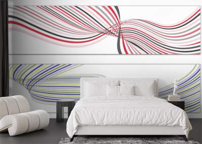 Wavy lines or ribbons. Set of 2 covers. Multicolored striped. Creative unusual background with abstract wave lines for creating a trendy banner, poster. vector eps Wall mural