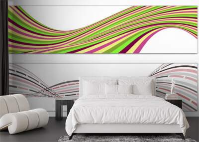 Wavy lines or ribbons. Set of 2 covers. Multicolored striped. Creative unusual background with abstract wave lines for creating a trendy banner, poster. vector eps Wall mural