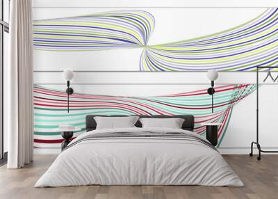 Wavy lines or ribbons. Set of 2 covers. Multicolored striped. Creative unusual background with abstract wave lines for creating a trendy banner, poster. vector eps Wall mural