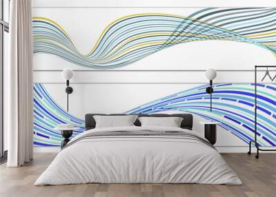 Wavy lines or ribbons. Set of 2 covers. Multicolored striped. Creative unusual background with abstract wave lines for creating a trendy banner, poster. vector eps Wall mural