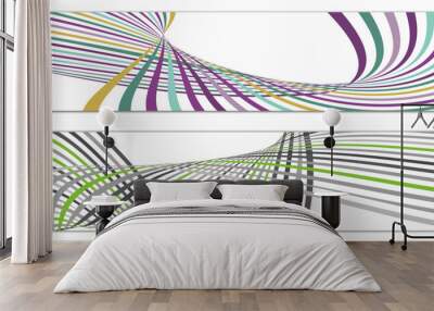 Wavy lines or ribbons. Set of 2 covers. Multicolored striped. Creative unusual background with abstract wave lines for creating a trendy banner, poster. vector eps Wall mural