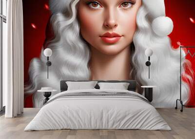 Portrait of woman with A Santa's Hat Wall mural