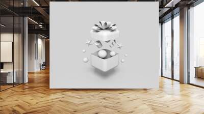 3d rendering, Christmas festive round gift box, Holiday decorations isolated on white background. Objects levitate Wall mural