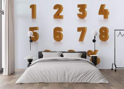 3D rendering of figures of golden color and sign of percent. number from 1 to 9 Wall mural