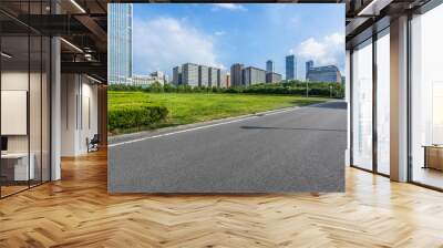 empty road front of modern buildings Wall mural