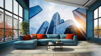 low angle view of skyscrapers in city of China. Wall mural