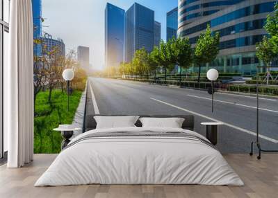 modern asphalt road through modern city skyline Wall mural