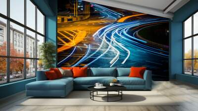 moving car with blur light through city at night Wall mural