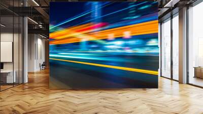 traffic with blur light through city at night. Wall mural