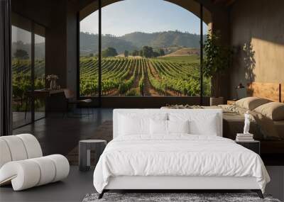 Minimalist Modern Bedroom in a Vineyard Wall mural