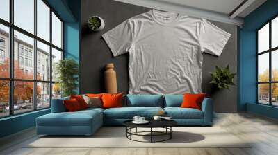 Realistic White T-Shirt Mockup On a Flat Surface Wall mural