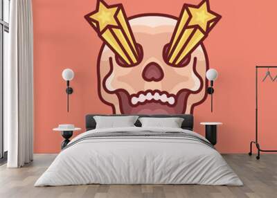 Skull with stars in it's eyes mascot cartoon character vector illustration Wall mural