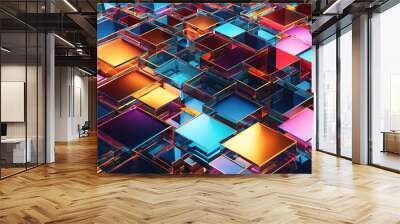 Colorful image of transparent overlapping three dimensional geometric shapes. Gives a different and interesting feel, Wall mural