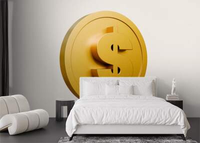 3d rendering of a dollar gold coin on white background. Gold coin dollar us currency money icon sign or symbol business and financial exchange on white background. Wall mural