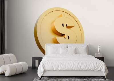 3d rendering of a dollar gold coin on white background. Gold coin dollar us currency money icon sign or symbol business and financial exchange on white background. Wall mural