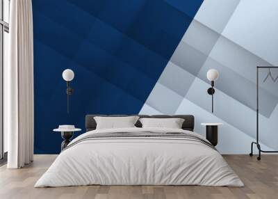 White and blue modern abstract wide banner with geometric shapes. Dark blue and white abstract background. Vector illustration Wall mural