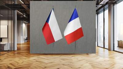 Table flags of France and Czech Republic on grey blurred background Wall mural