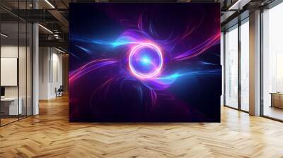 Abstract neon fractal wallpaper with space. Colorful vortex energy, cosmic spiral waves, multicolor swirls explosion. Abstract futuristic digital background. Wall mural