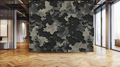 Seamless rough textured military, hunting or paintball camouflage pattern in a dark black and grey night palette. Tileable abstract contemporary classic camo fashion textile surface design texture Wall mural