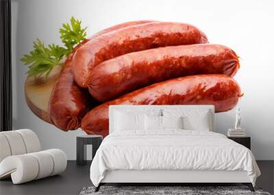 Delicious smoked sausage transparent background. Wall mural