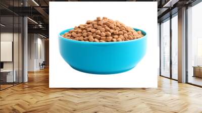 Dry cat food in a blue bowl, isolated on transparent background. Wall mural