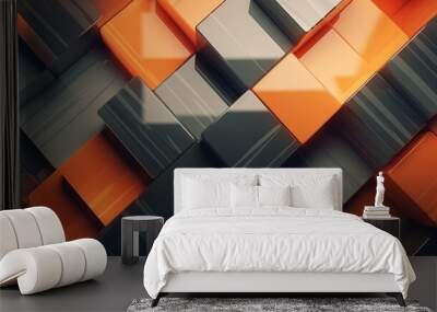 Vertical abstract background with orange and grey geometric textures. Wall mural