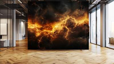 yellow lightning impact effect on plain black background. Wall mural