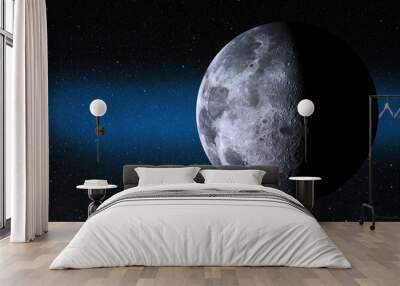 Moon in space with blue nebula. National Moon Day. Elements of this image furnished by NASA. Wall mural