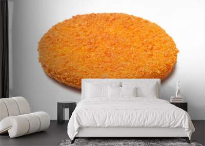 Single fried hamburger breading fish patty isolated on white background Wall mural