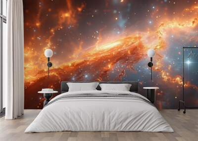 Cosmic Network: Depict the universe as a vast network of filaments and voids, highlighting the interconnected structure of the cosmos. Wall mural