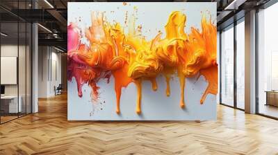 Explosive Drips: Depict thick globs of vibrant paint dripping down a white canvas, creating long, Wall mural