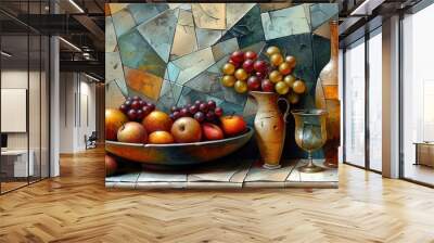 Still Life (Synthetic Cubism): Arrange everyday objects like a bowl of fruit or a guitar, breaking them down into geometric shapes. Wall mural