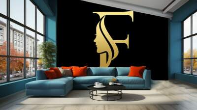 Letter F Beauty Women Face Logo Design Vector Wall mural