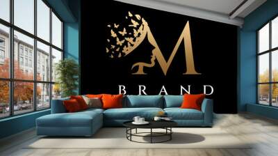 Letter M Beauty Butterfly Crown Logo Design Wall mural