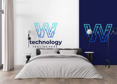 Letter W Technology, Line Dot Connection Logo Wall mural