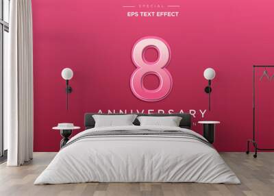 Eight years anniversary text effect, on pink background Wall mural