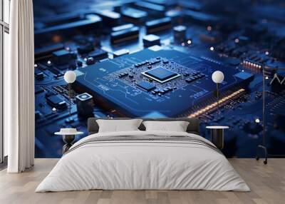 electronic computer hardware technology. motherboard digital chip. ai generated. Wall mural