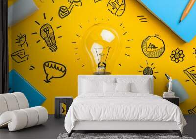 idea on light bulb education concept can be used for layout,  Graduation Cap Light bulb Conceptual Vector Illustration, ai generated  Wall mural