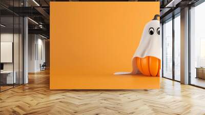 Jack-o'-lantern, Halloween pumpkin, and ghost illustration for October holiday party
 Wall mural